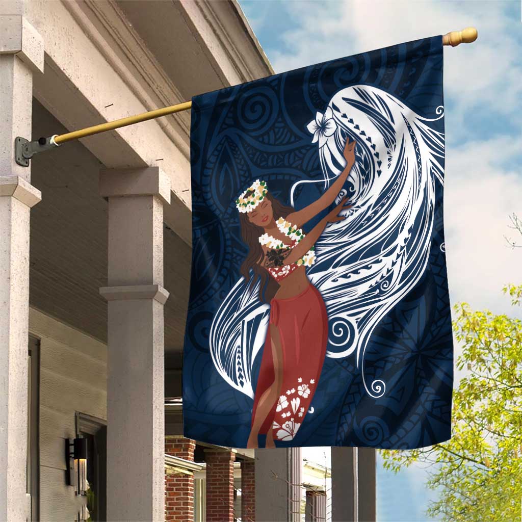 Tahiti Islands Polynesian Plumeria Garden Flag Tahitian Vahine 'Ote'a - Navy Blue LT7 House Flag Blue - Polynesian Pride