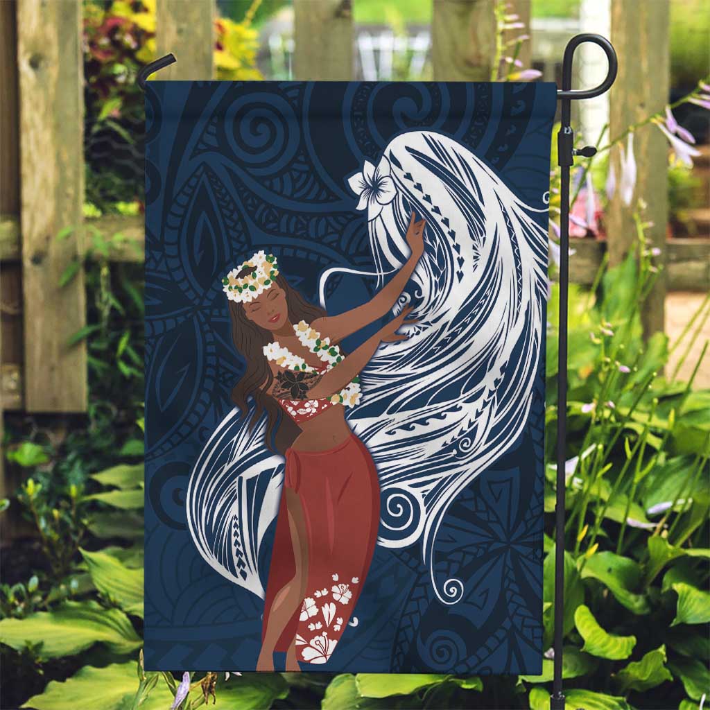 Tahiti Islands Polynesian Plumeria Garden Flag Tahitian Vahine 'Ote'a - Navy Blue LT7 Garden Flag Blue - Polynesian Pride