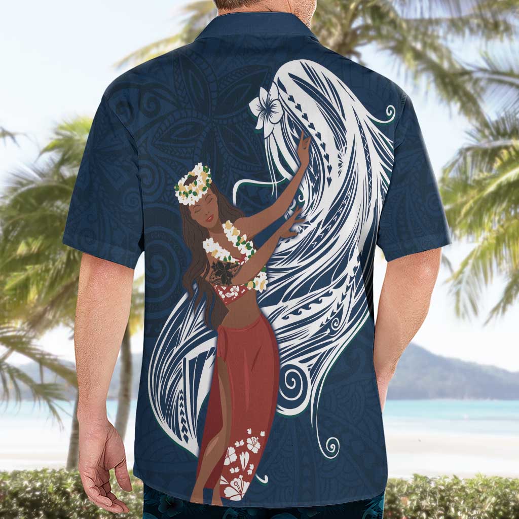 Tahiti Islands Polynesian Plumeria Hawaiian Shirt Tahitian Vahine 'Ote'a - Navy Blue LT7 - Polynesian Pride
