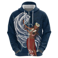 Tahiti Islands Polynesian Plumeria Hoodie Tahitian Vahine 'Ote'a - Navy Blue LT7 - Polynesian Pride