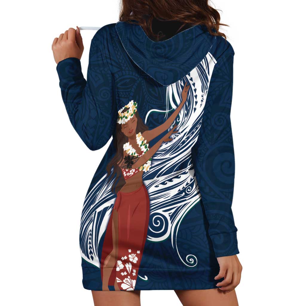 Tahiti Islands Polynesian Plumeria Hoodie Dress Tahitian Vahine 'Ote'a - Navy Blue LT7 - Polynesian Pride