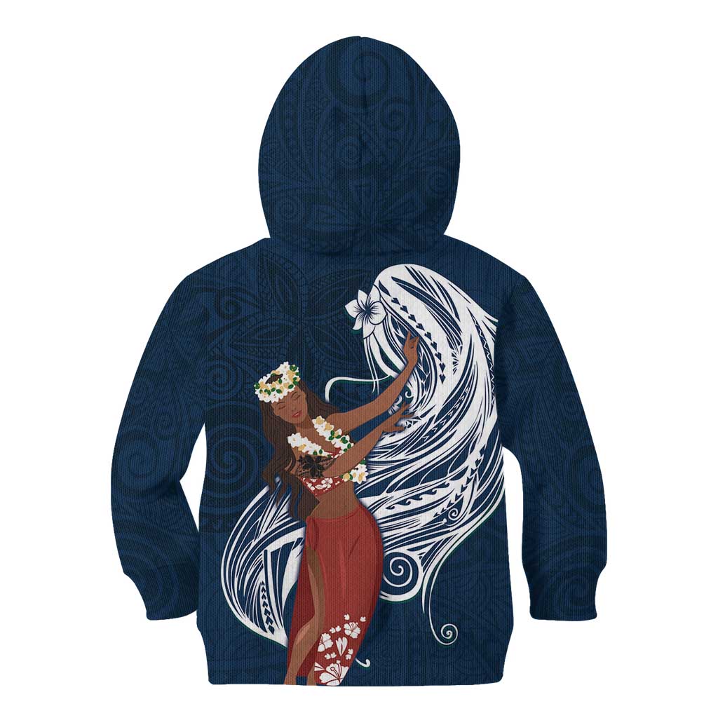 Tahiti Islands Polynesian Plumeria Kid Hoodie Tahitian Vahine 'Ote'a - Navy Blue LT7 - Polynesian Pride