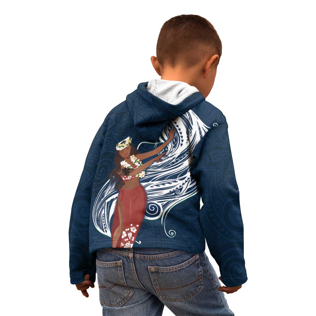 Tahiti Islands Polynesian Plumeria Kid Hoodie Tahitian Vahine 'Ote'a - Navy Blue LT7 - Polynesian Pride