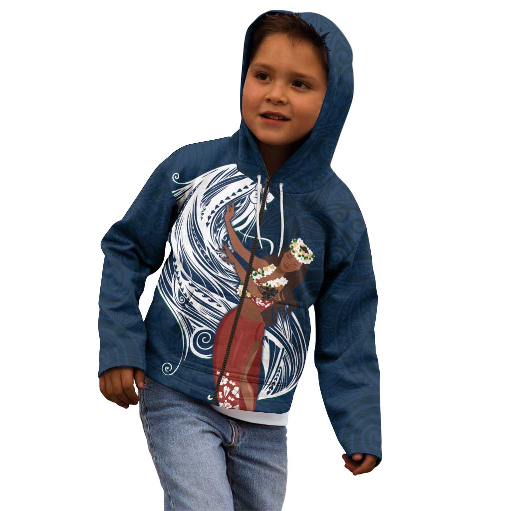 Tahiti Islands Polynesian Plumeria Kid Hoodie Tahitian Vahine 'Ote'a - Navy Blue LT7 - Polynesian Pride
