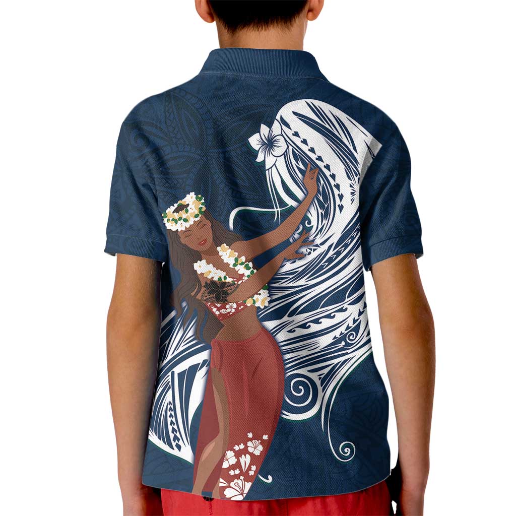 Tahiti Islands Polynesian Plumeria Kid Polo Shirt Tahitian Vahine 'Ote'a - Navy Blue LT7 - Polynesian Pride