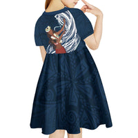 Tahiti Islands Polynesian Plumeria Kid Short Sleeve Dress Tahitian Vahine 'Ote'a - Navy Blue LT7 - Polynesian Pride
