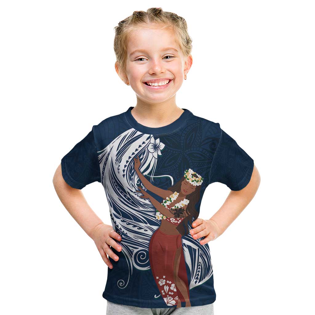 Tahiti Islands Polynesian Plumeria Kid T Shirt Tahitian Vahine 'Ote'a - Navy Blue LT7 Blue - Polynesian Pride