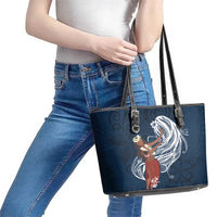 Tahiti Islands Polynesian Plumeria Leather Tote Bag Tahitian Vahine 'Ote'a - Navy Blue LT7 - Polynesian Pride