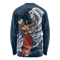 Tahiti Islands Polynesian Plumeria Long Sleeve Shirt Tahitian Vahine 'Ote'a - Navy Blue LT7 - Polynesian Pride