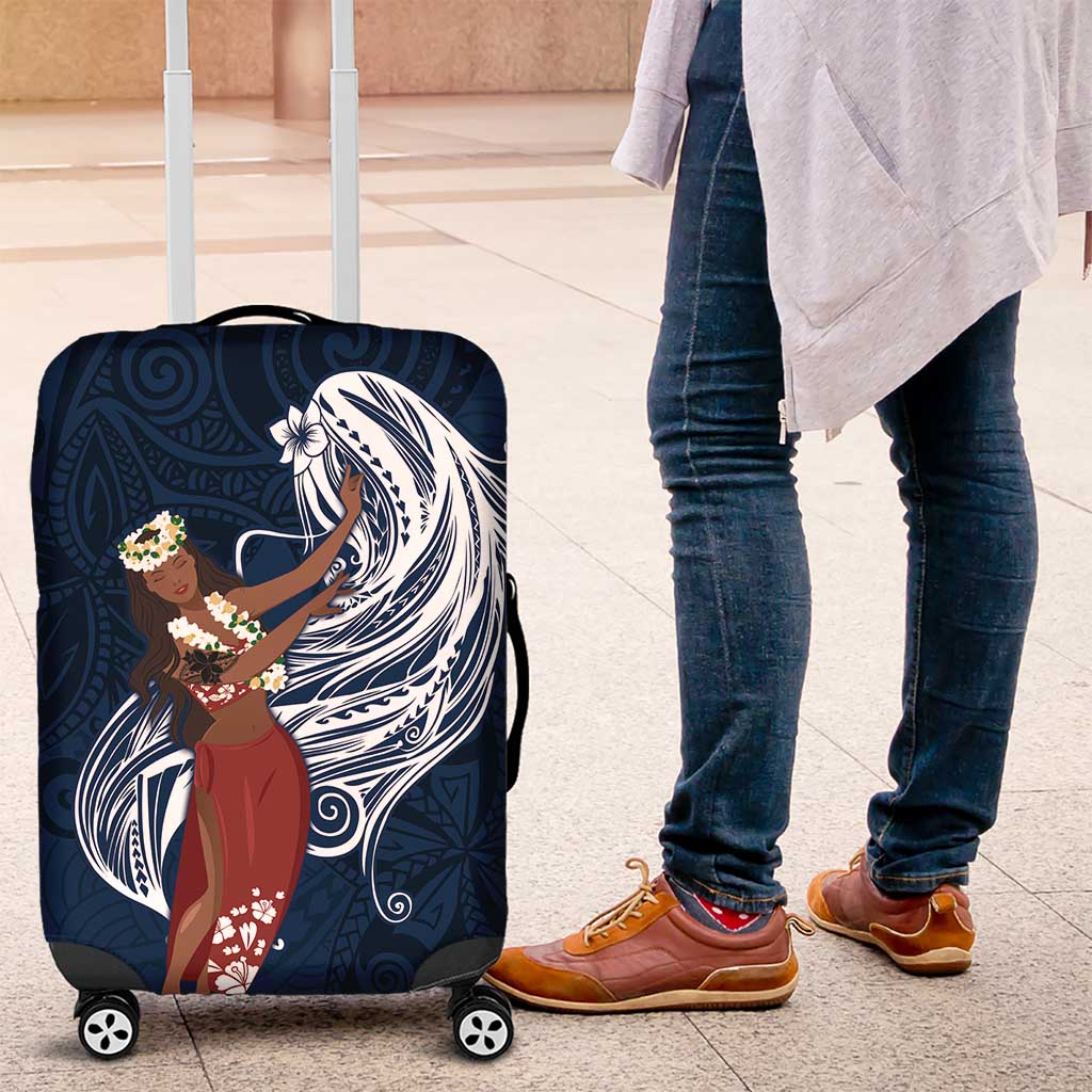 Tahiti Islands Polynesian Plumeria Luggage Cover Tahitian Vahine 'Ote'a - Navy Blue LT7 Blue - Polynesian Pride