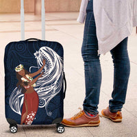 Tahiti Islands Polynesian Plumeria Luggage Cover Tahitian Vahine 'Ote'a - Navy Blue LT7 Blue - Polynesian Pride