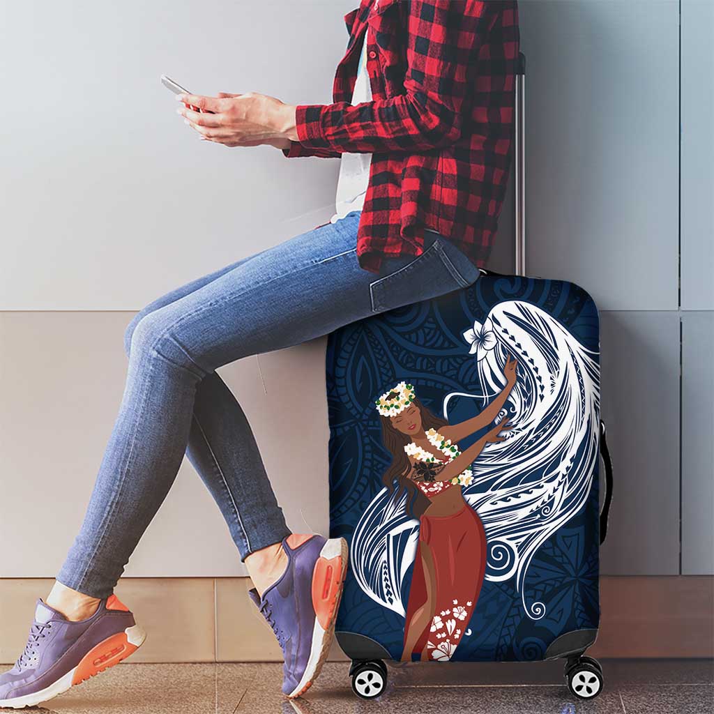 Tahiti Islands Polynesian Plumeria Luggage Cover Tahitian Vahine 'Ote'a - Navy Blue LT7 - Polynesian Pride