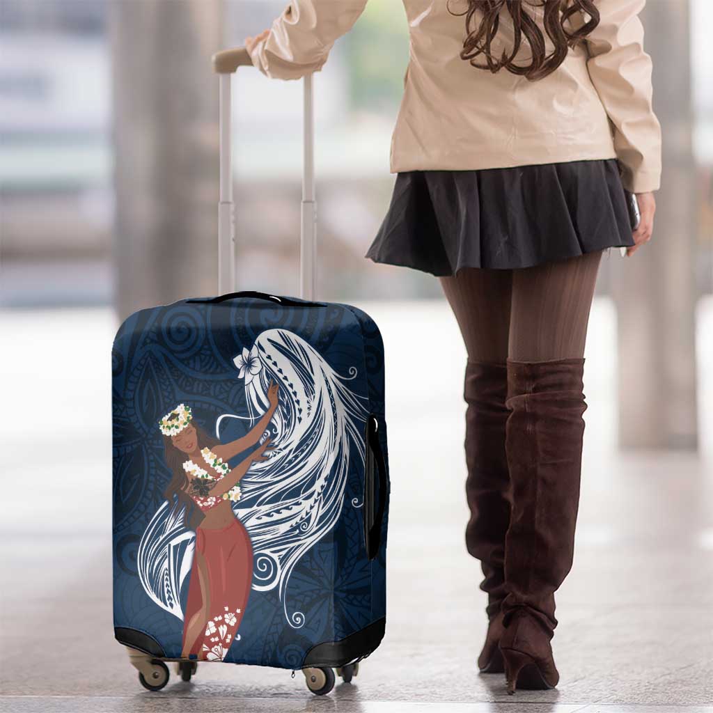 Tahiti Islands Polynesian Plumeria Luggage Cover Tahitian Vahine 'Ote'a - Navy Blue LT7 - Polynesian Pride