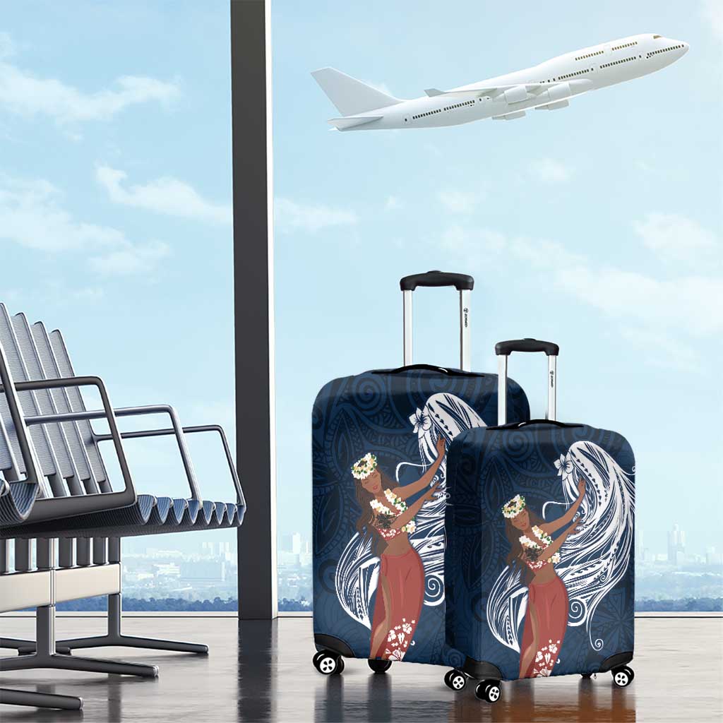 Tahiti Islands Polynesian Plumeria Luggage Cover Tahitian Vahine 'Ote'a - Navy Blue LT7 - Polynesian Pride