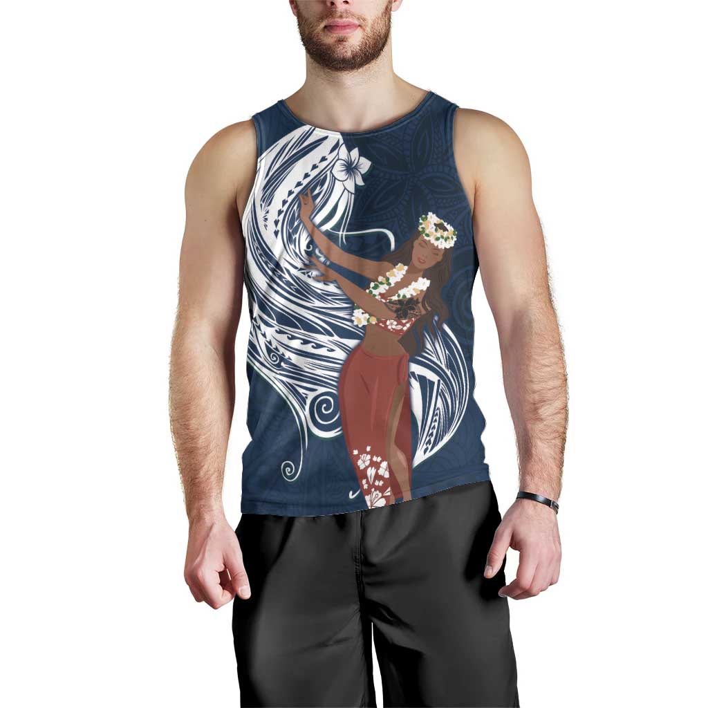 Tahiti Islands Polynesian Plumeria Men Tank Top Tahitian Vahine 'Ote'a - Navy Blue LT7 - Polynesian Pride