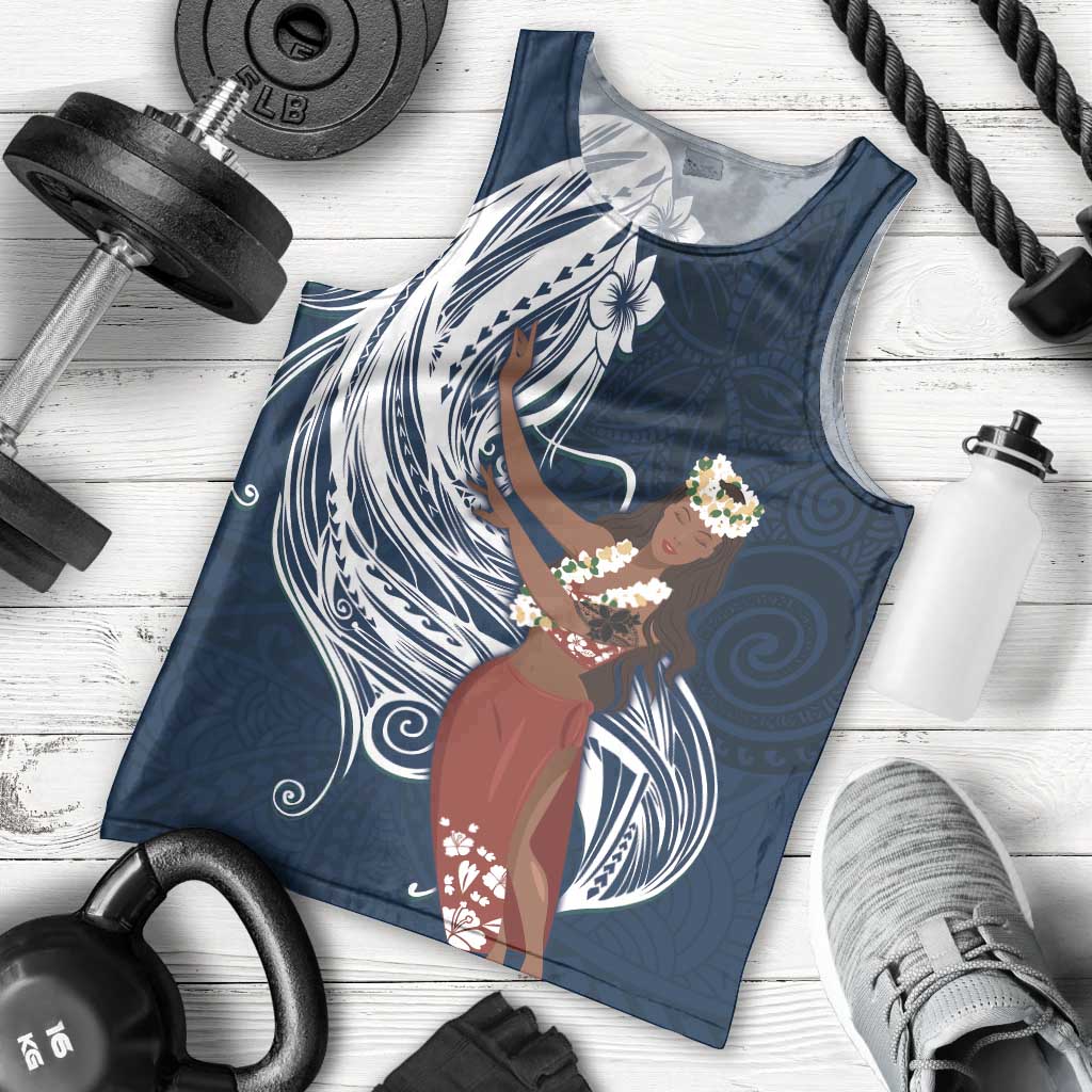 Tahiti Islands Polynesian Plumeria Men Tank Top Tahitian Vahine 'Ote'a - Navy Blue LT7 - Polynesian Pride