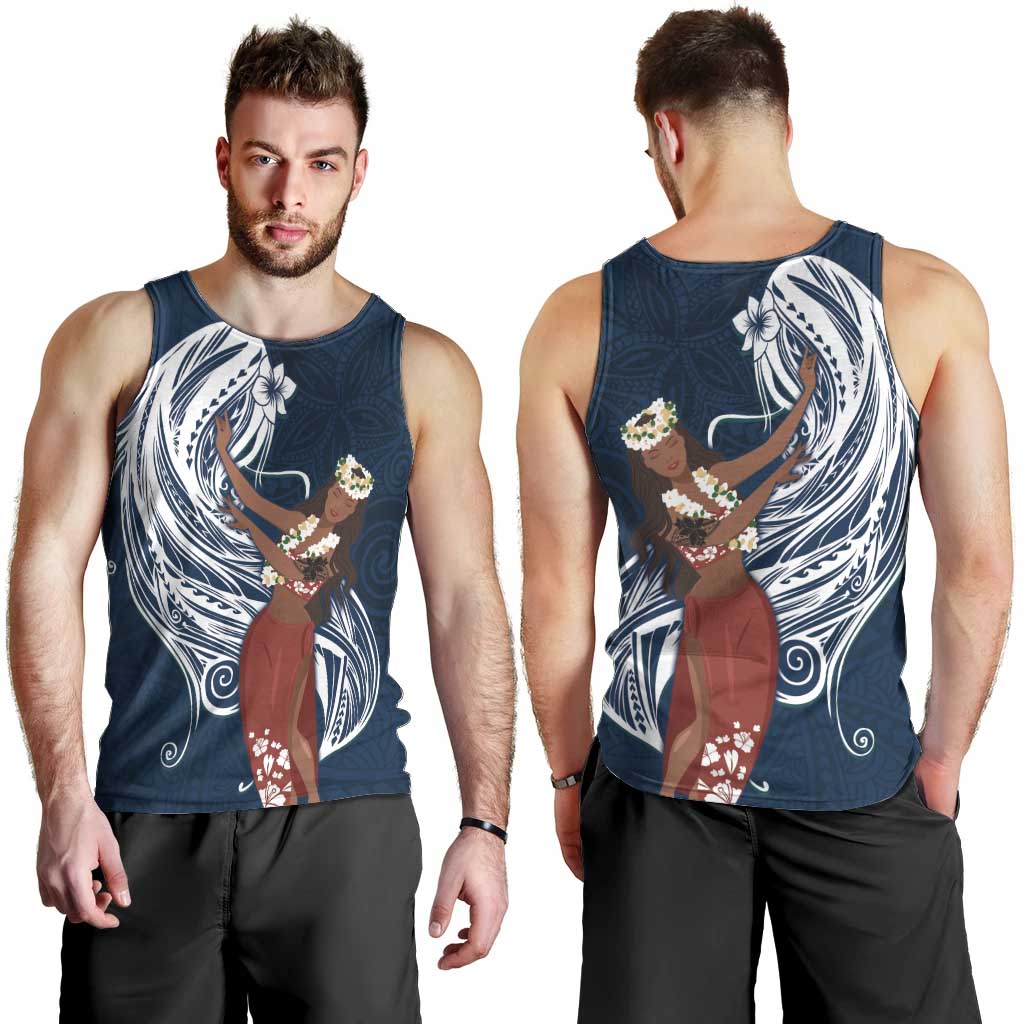 Tahiti Islands Polynesian Plumeria Men Tank Top Tahitian Vahine 'Ote'a - Navy Blue LT7 - Polynesian Pride