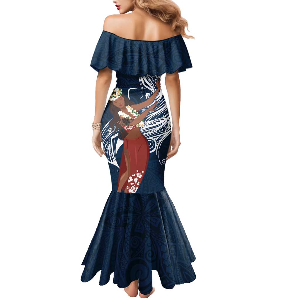 Tahiti Islands Polynesian Plumeria Mermaid Dress Tahitian Vahine 'Ote'a - Navy Blue LT7 - Polynesian Pride