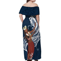 Tahiti Islands Polynesian Plumeria Off Shoulder Maxi Dress Tahitian Vahine 'Ote'a - Navy Blue LT7 - Polynesian Pride