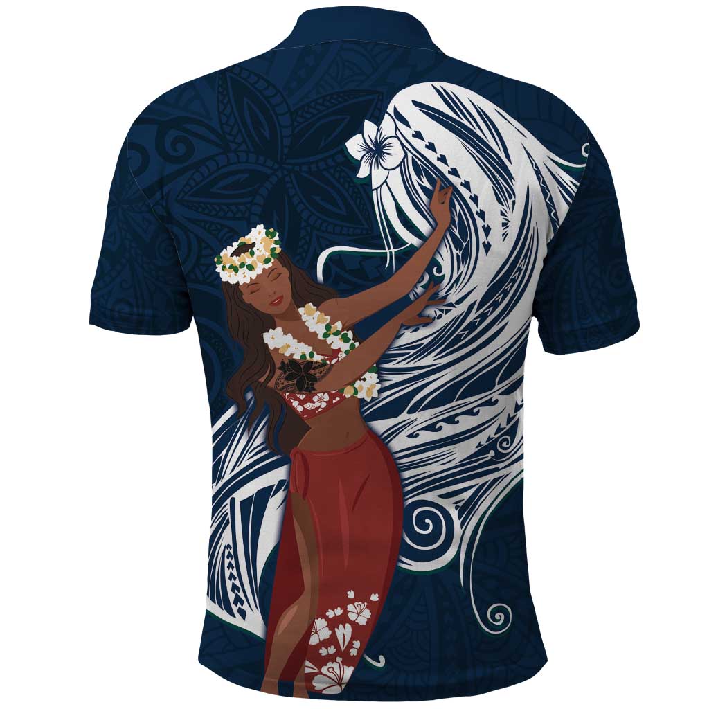 Tahiti Islands Polynesian Plumeria Polo Shirt Tahitian Vahine 'Ote'a - Navy Blue LT7 - Polynesian Pride
