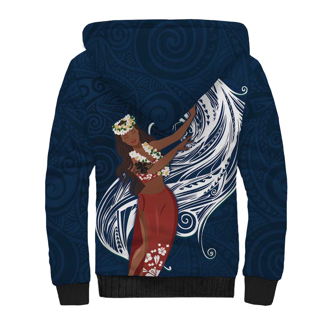 Tahiti Islands Polynesian Plumeria Sherpa Hoodie Tahitian Vahine 'Ote'a - Navy Blue LT7 - Polynesian Pride