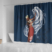 Tahiti Islands Polynesian Plumeria Shower Curtain Tahitian Vahine 'Ote'a - Navy Blue LT7 - Polynesian Pride