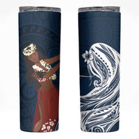 Tahiti Islands Polynesian Plumeria Skinny Tumbler Tahitian Vahine 'Ote'a - Navy Blue LT7 Blue - Polynesian Pride
