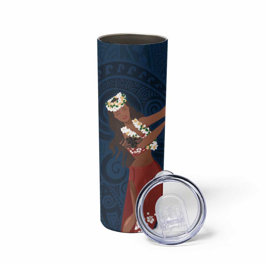 Tahiti Islands Polynesian Plumeria Skinny Tumbler Tahitian Vahine 'Ote'a - Navy Blue LT7 - Polynesian Pride