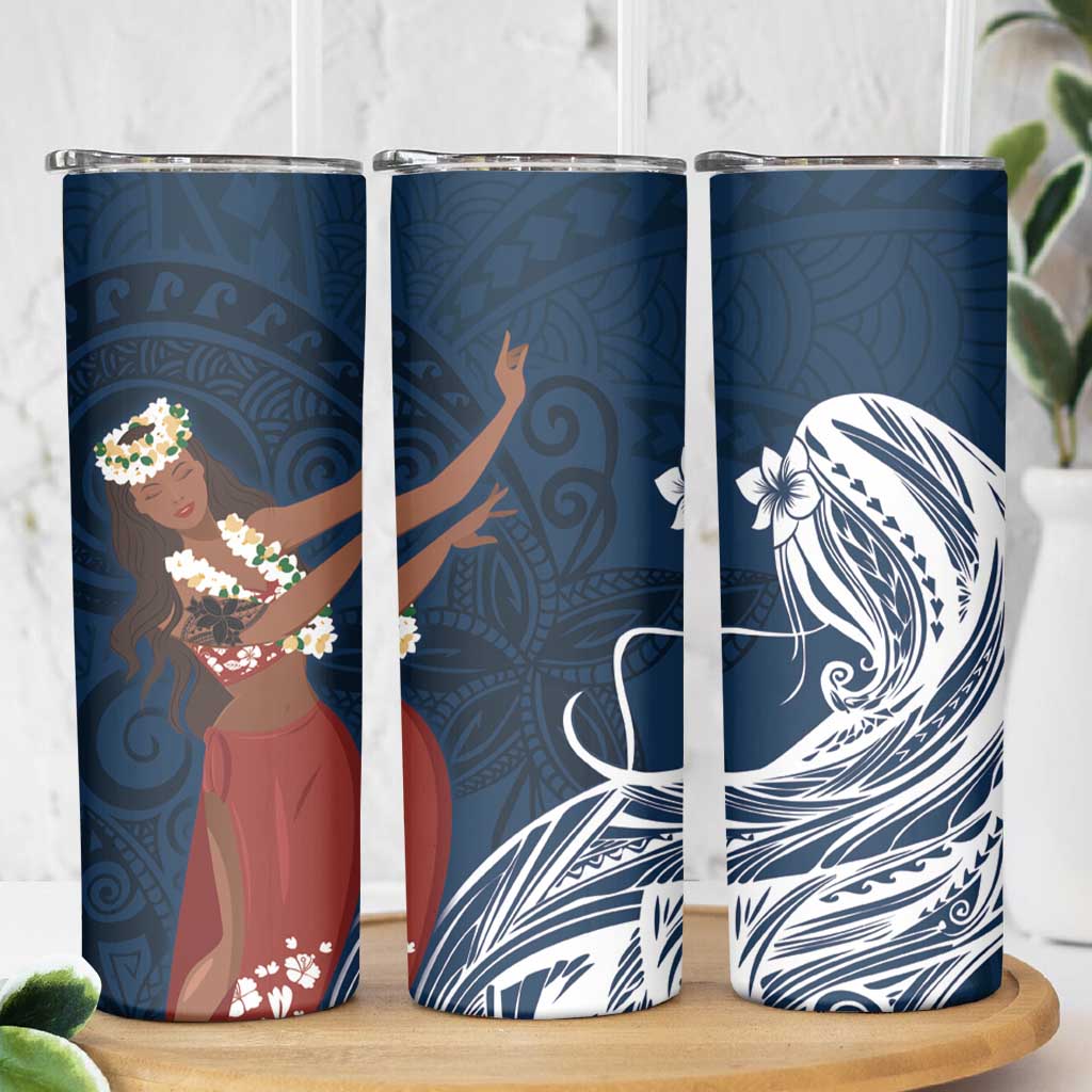 Tahiti Islands Polynesian Plumeria Skinny Tumbler Tahitian Vahine 'Ote'a - Navy Blue LT7 - Polynesian Pride