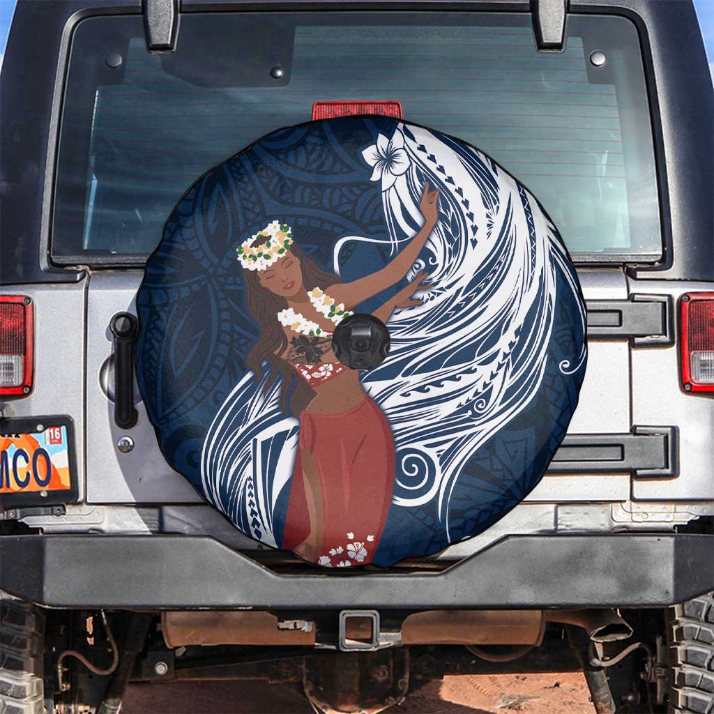 Tahiti Islands Polynesian Plumeria Spare Tire Cover Tahitian Vahine 'Ote'a - Navy Blue LT7 Blue - Polynesian Pride