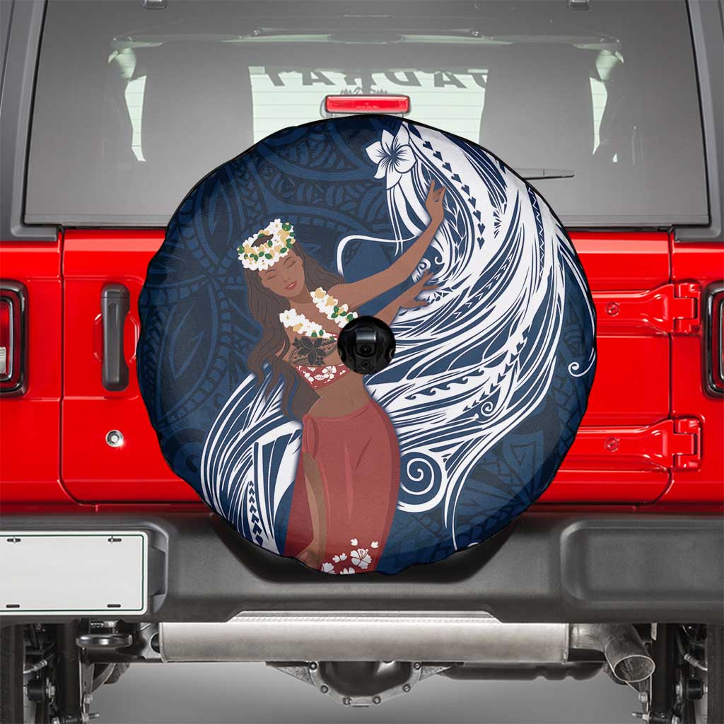 Tahiti Islands Polynesian Plumeria Spare Tire Cover Tahitian Vahine 'Ote'a - Navy Blue LT7 - Polynesian Pride