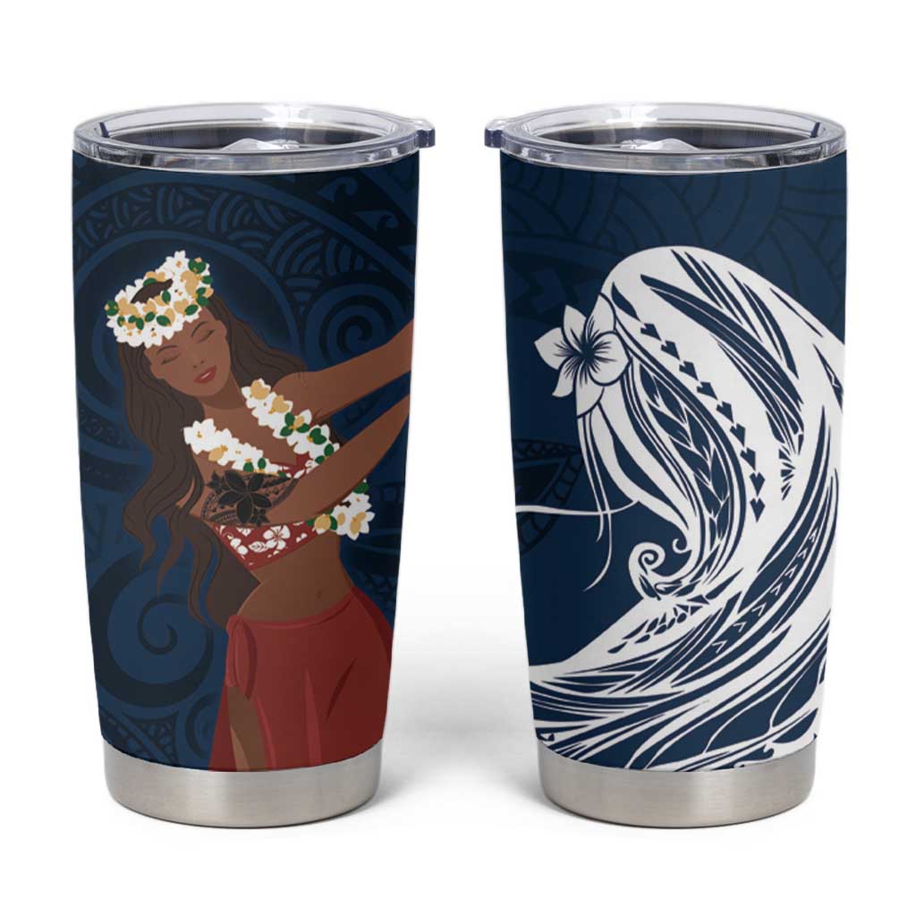 Tahiti Islands Polynesian Plumeria Tumbler Cup Tahitian Vahine 'Ote'a - Navy Blue LT7 Blue - Polynesian Pride