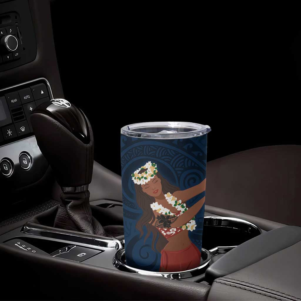 Tahiti Islands Polynesian Plumeria Tumbler Cup Tahitian Vahine 'Ote'a - Navy Blue LT7 - Polynesian Pride