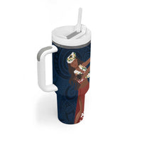 Tahiti Islands Polynesian Plumeria Tumbler With Handle Tahitian Vahine 'Ote'a - Navy Blue LT7 - Polynesian Pride