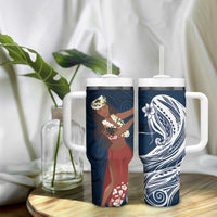Tahiti Islands Polynesian Plumeria Tumbler With Handle Tahitian Vahine 'Ote'a - Navy Blue LT7 - Polynesian Pride