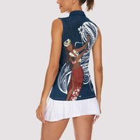 Tahiti Islands Polynesian Plumeria Women Sleeveless Polo Shirt Tahitian Vahine 'Ote'a - Navy Blue LT7 - Polynesian Pride