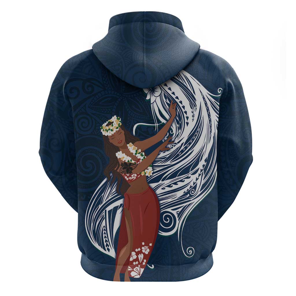 Tahiti Islands Polynesian Plumeria Zip Hoodie Tahitian Vahine 'Ote'a - Navy Blue LT7 - Polynesian Pride