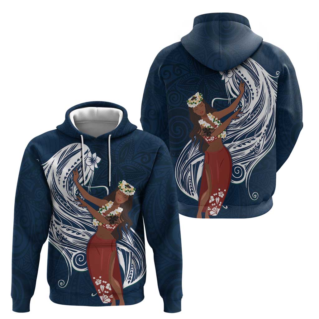 Tahiti Islands Polynesian Plumeria Zip Hoodie Tahitian Vahine 'Ote'a - Navy Blue LT7 - Polynesian Pride