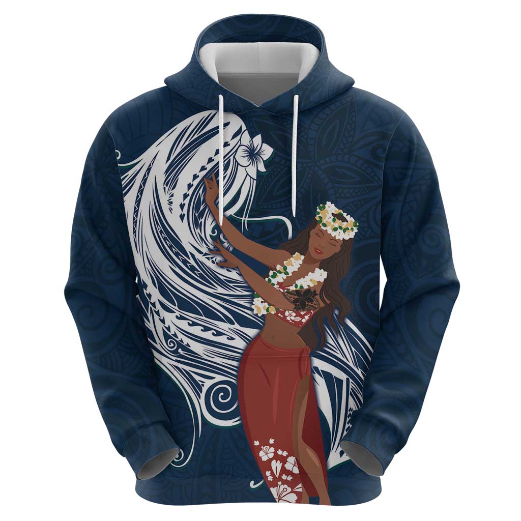 Tahiti Islands Polynesian Plumeria Zip Hoodie Tahitian Vahine 'Ote'a - Navy Blue LT7 - Polynesian Pride