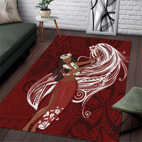 Tahiti Islands Polynesian Plumeria Area Rug Tahitian Vahine 'Ote'a - Scarlet LT7 Red - Polynesian Pride