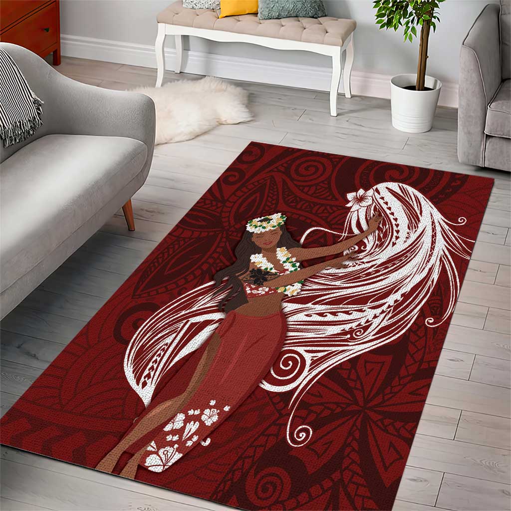 Tahiti Islands Polynesian Plumeria Area Rug Tahitian Vahine 'Ote'a - Scarlet LT7 - Polynesian Pride