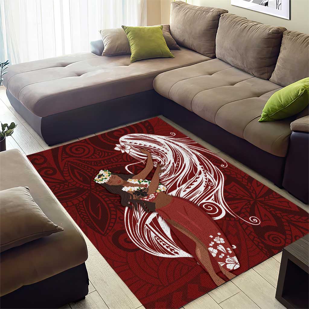 Tahiti Islands Polynesian Plumeria Area Rug Tahitian Vahine 'Ote'a - Scarlet LT7 - Polynesian Pride