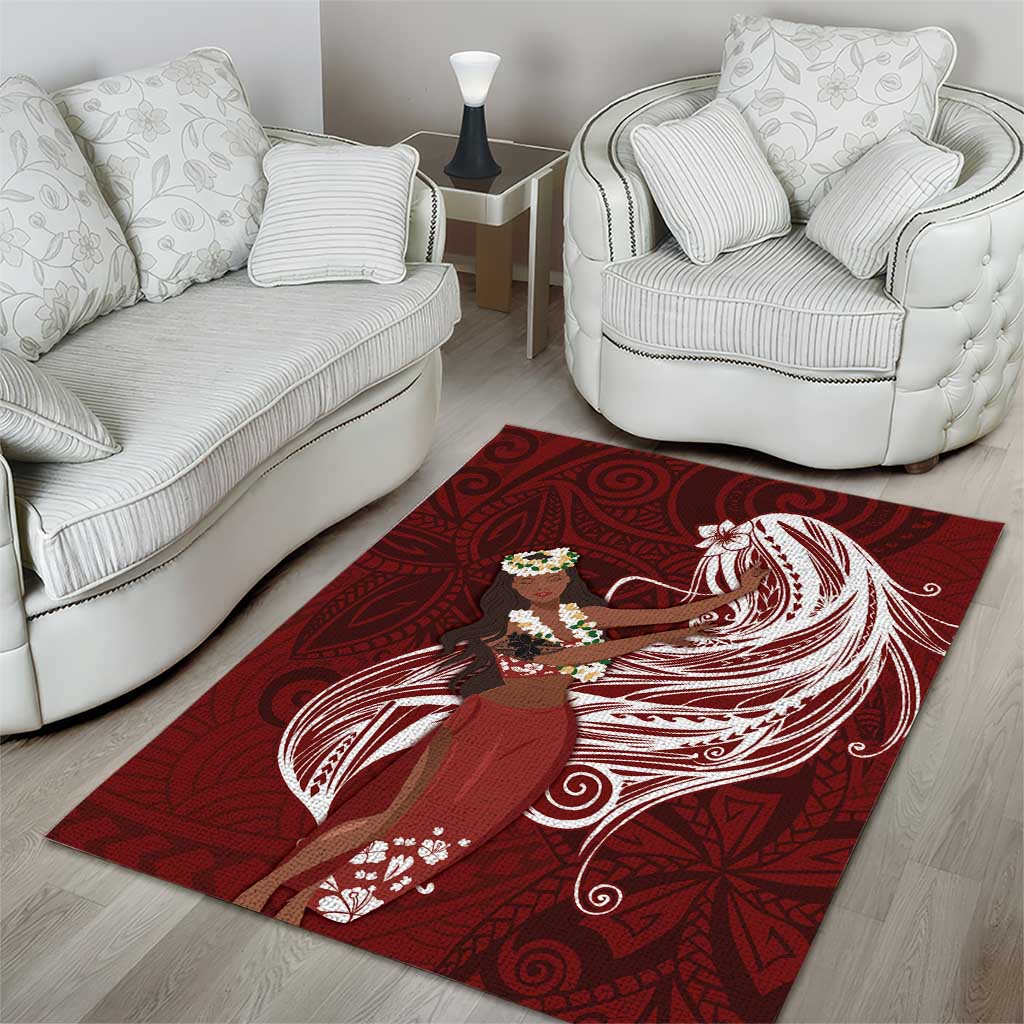 Tahiti Islands Polynesian Plumeria Area Rug Tahitian Vahine 'Ote'a - Scarlet LT7 - Polynesian Pride
