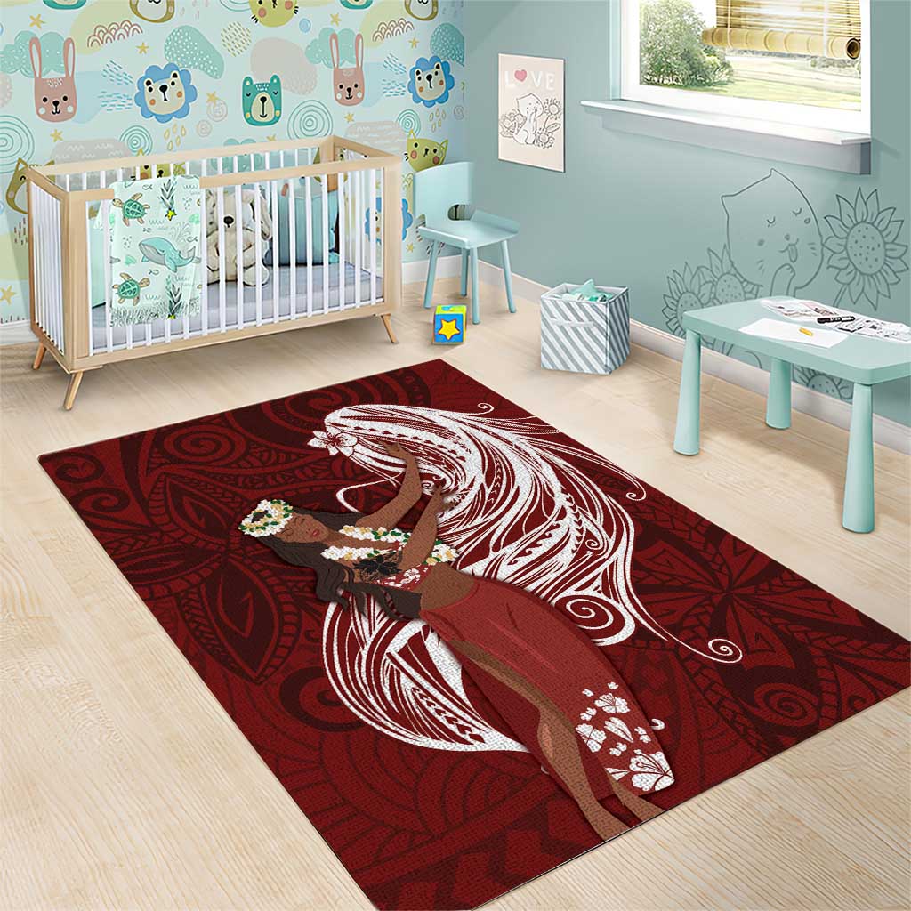 Tahiti Islands Polynesian Plumeria Area Rug Tahitian Vahine 'Ote'a - Scarlet LT7 - Polynesian Pride