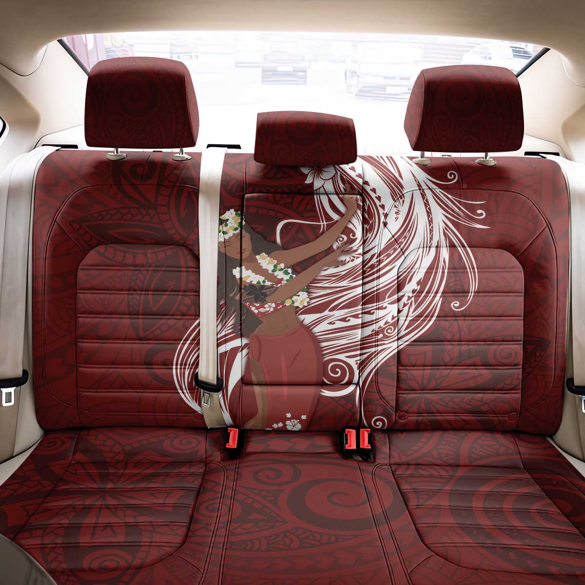 Tahiti Islands Polynesian Plumeria Back Car Seat Cover Tahitian Vahine 'Ote'a - Scarlet LT7 - Polynesian Pride