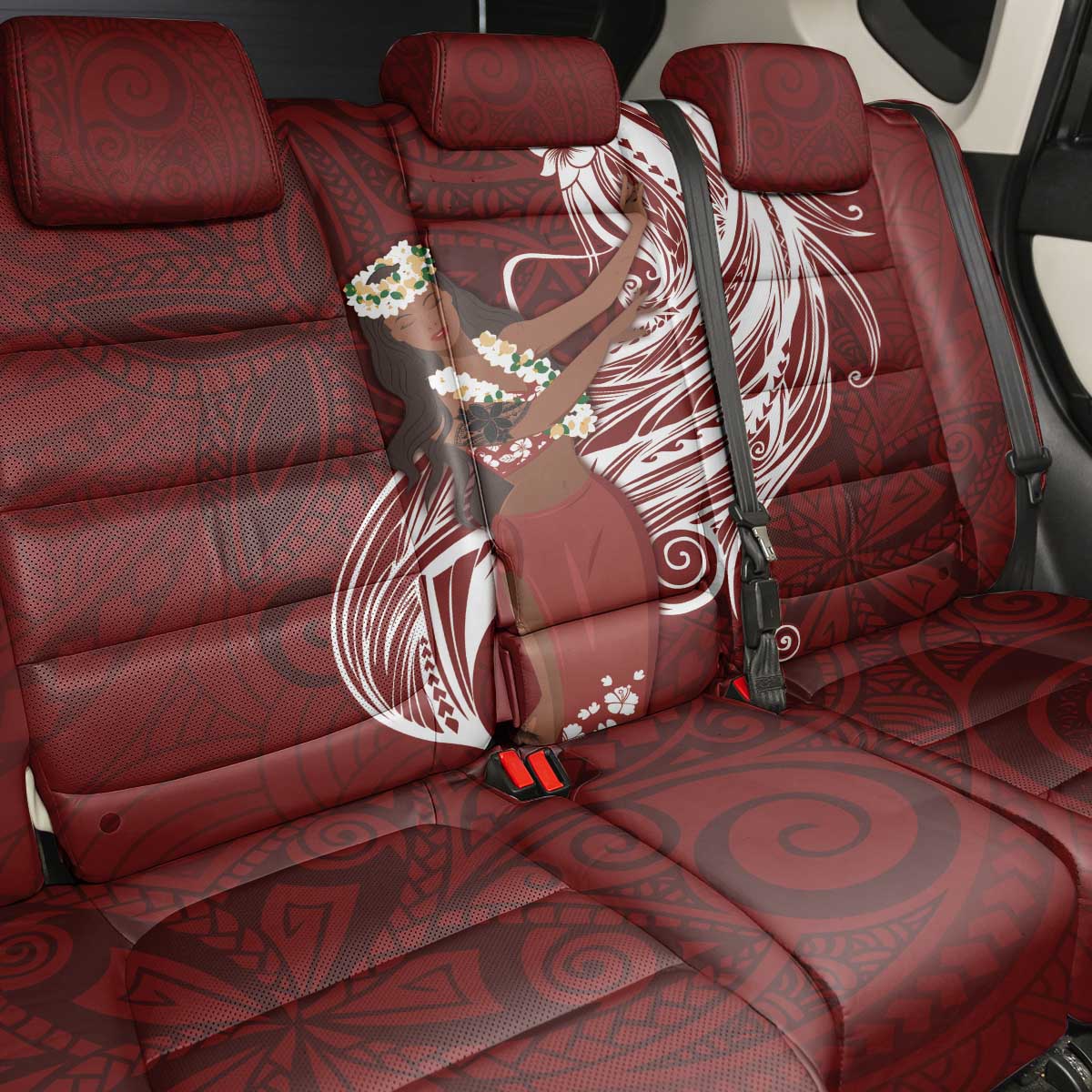 Tahiti Islands Polynesian Plumeria Back Car Seat Cover Tahitian Vahine 'Ote'a - Scarlet LT7 - Polynesian Pride