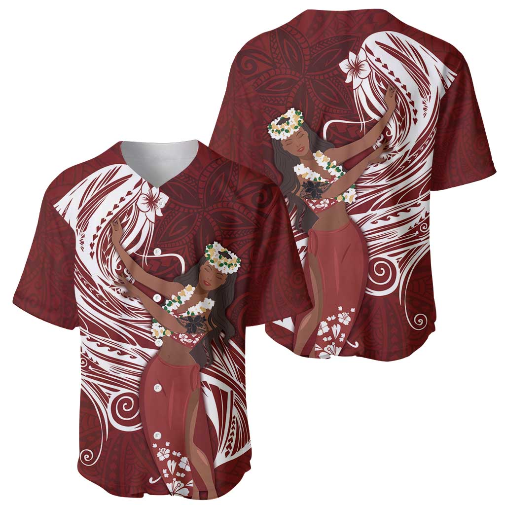 Tahiti Islands Polynesian Plumeria Baseball Jersey Tahitian Vahine 'Ote'a - Scarlet LT7 - Polynesian Pride