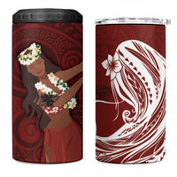 Tahiti Islands Polynesian Plumeria 4 in 1 Can Cooler Tumbler Tahitian Vahine 'Ote'a - Scarlet LT7 One Size: 16 oz Red - Polynesian Pride