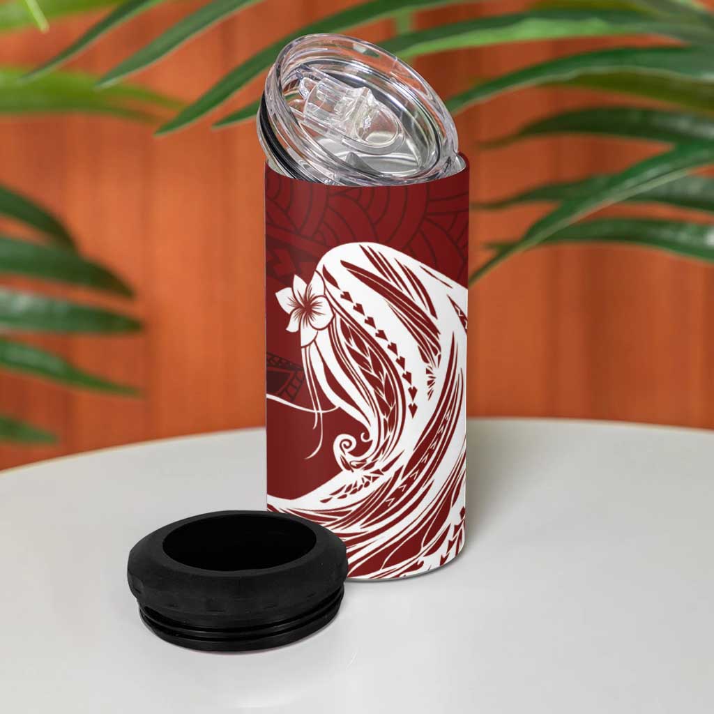 Tahiti Islands Polynesian Plumeria 4 in 1 Can Cooler Tumbler Tahitian Vahine 'Ote'a - Scarlet LT7 - Polynesian Pride
