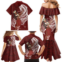 Tahiti Islands Polynesian Plumeria Family Matching Mermaid Dress and Hawaiian Shirt Tahitian Vahine 'Ote'a - Scarlet LT7 - Polynesian Pride